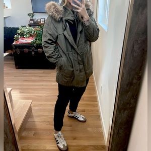Green Utility Jacket with Fur Hood